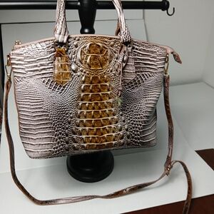 Chic Crocodile Pattern Shoulder Bag - Brown and Cream